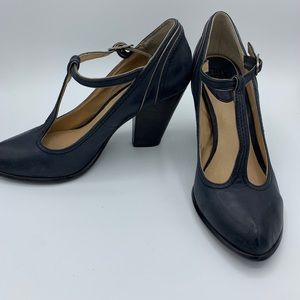 Frye deep navy Betty T-Strap leather heels